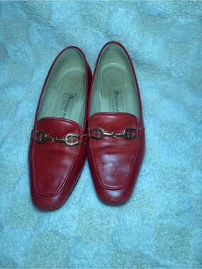 Etienne Aigner Red Leather Horsebit Loafers